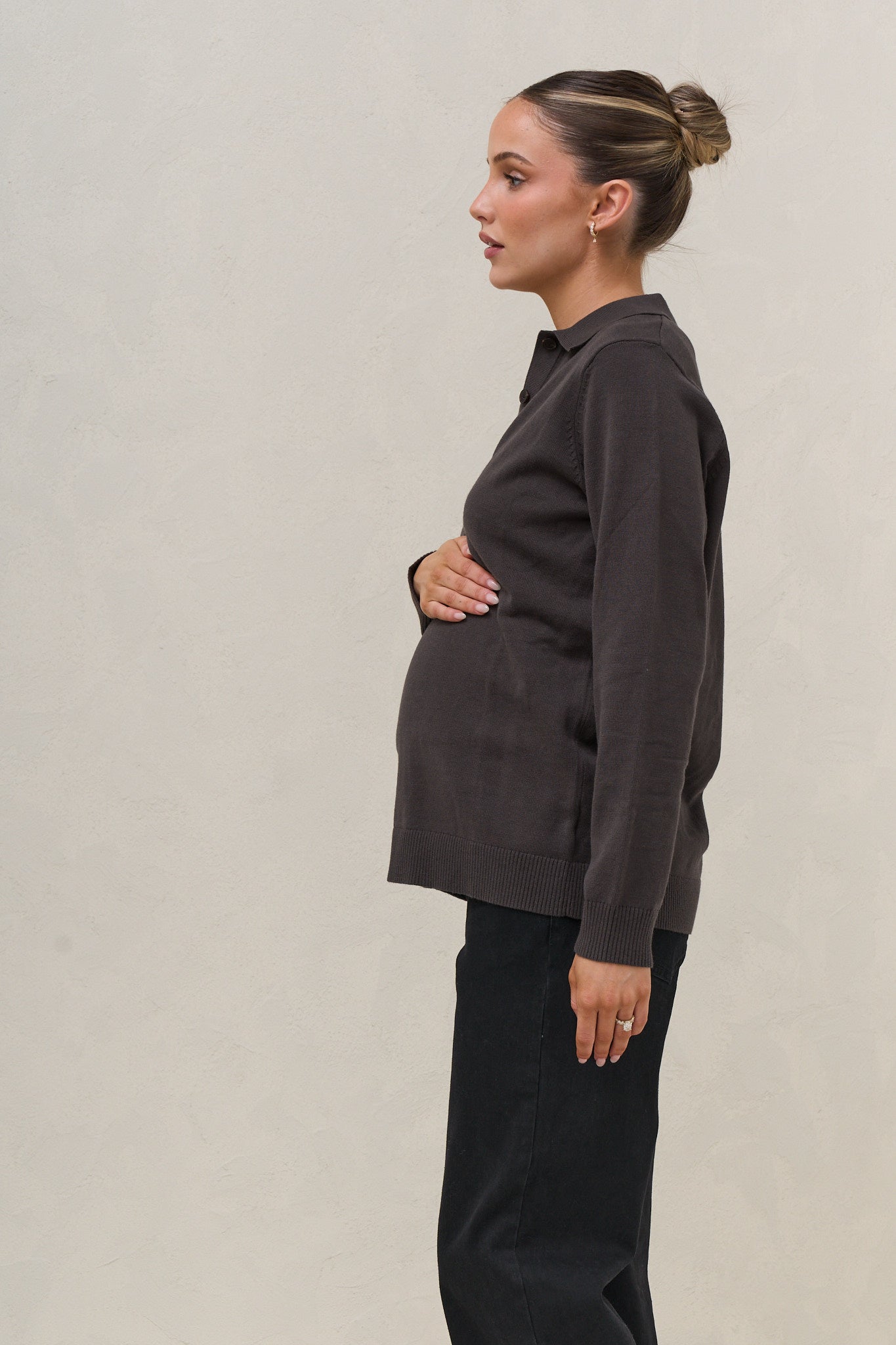 True Story Knit Nursing Polo - Chocolate