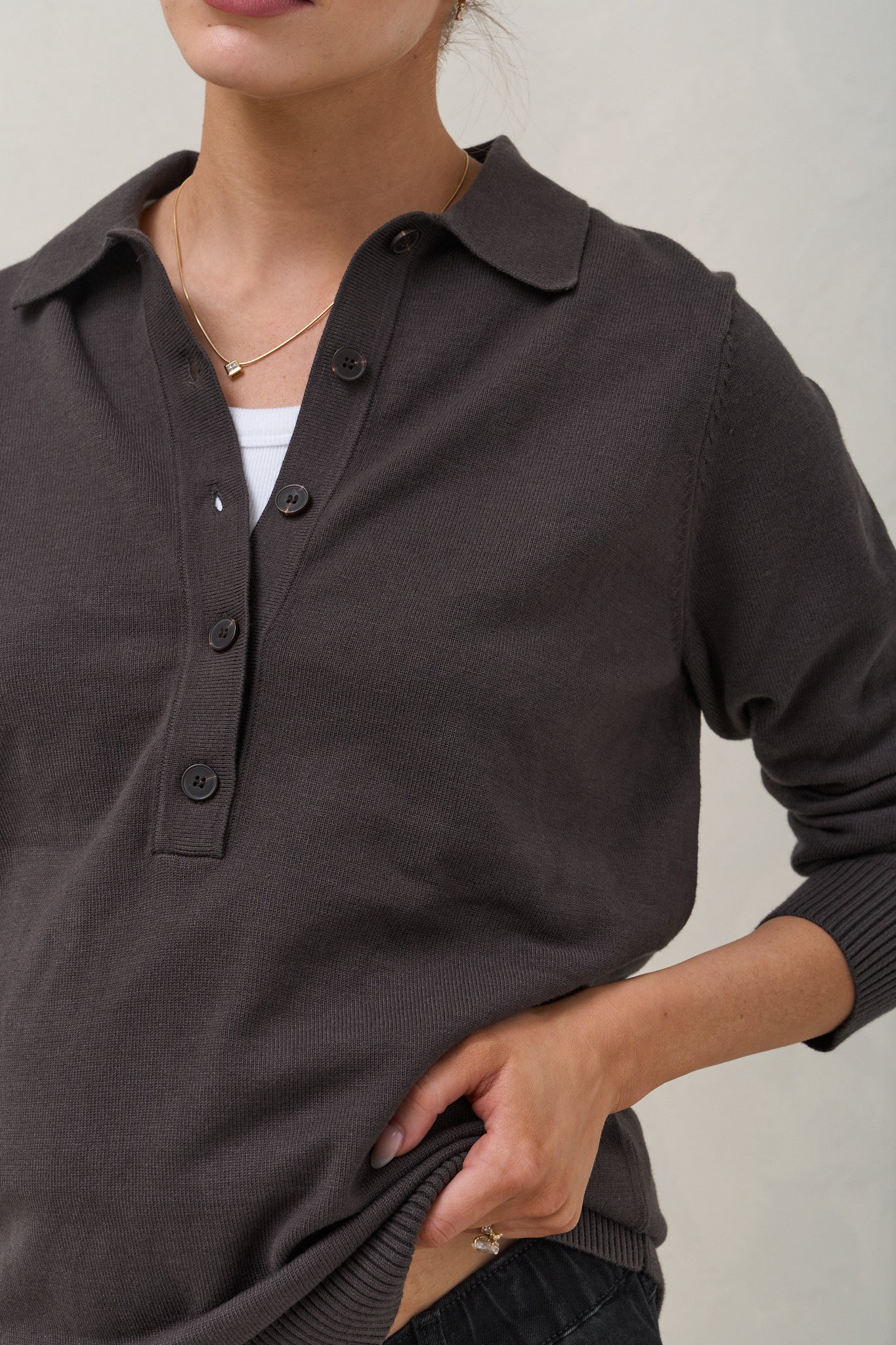 True Story Knit Nursing Polo - Chocolate