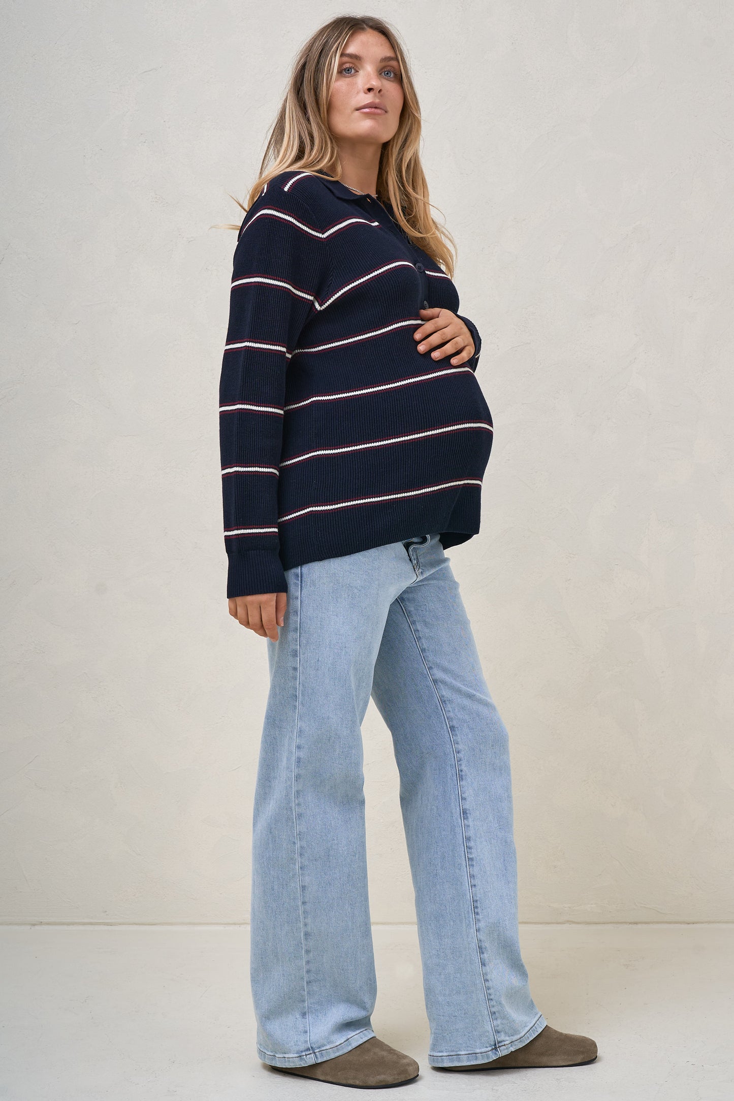 Interval Knit Nursing Polo - Navy Stripe