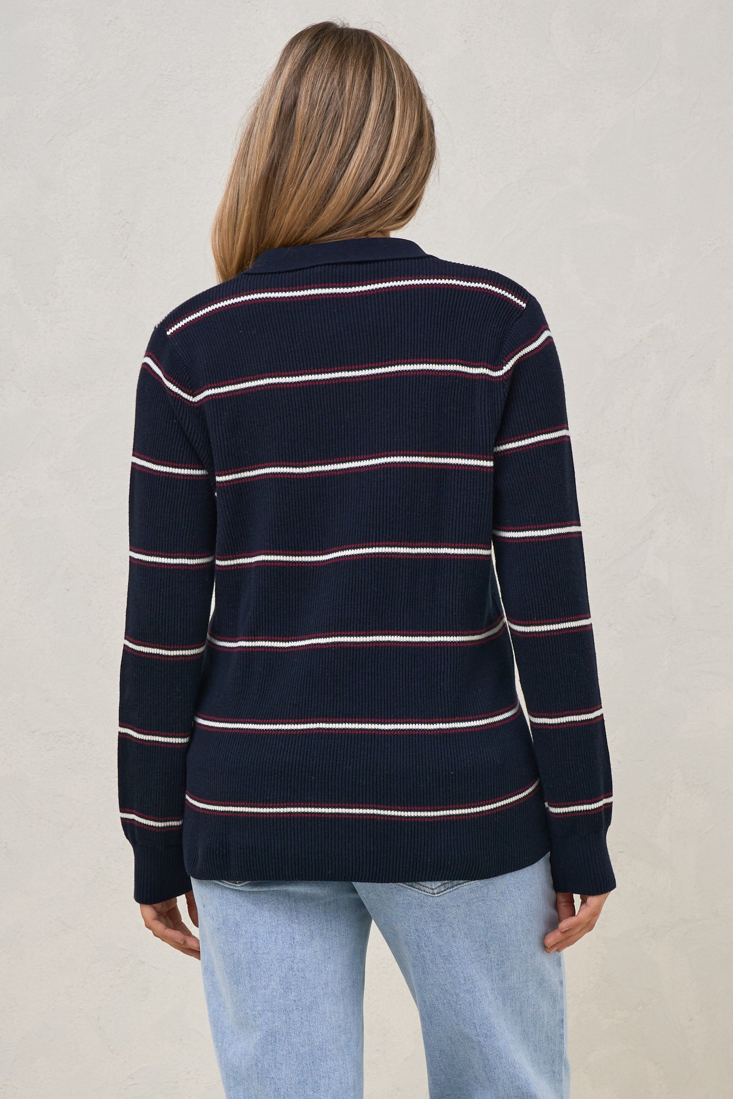 Interval Knit Nursing Polo - Navy Stripe