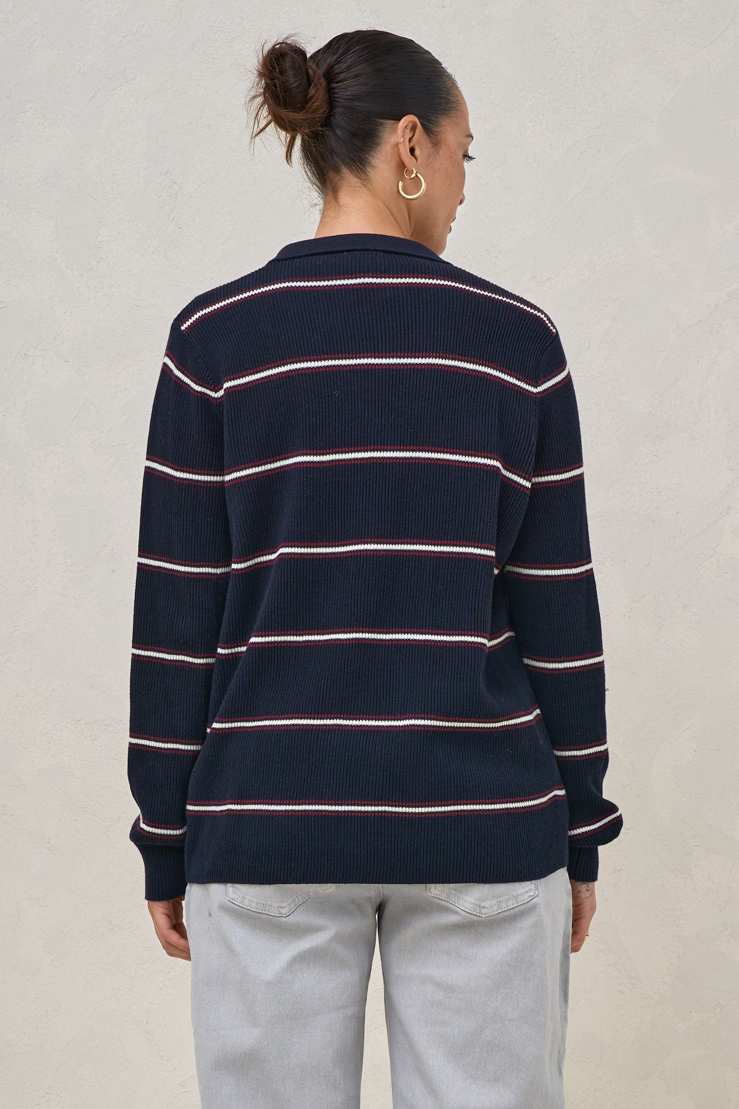 Interval Knit Nursing Polo - Navy Stripe