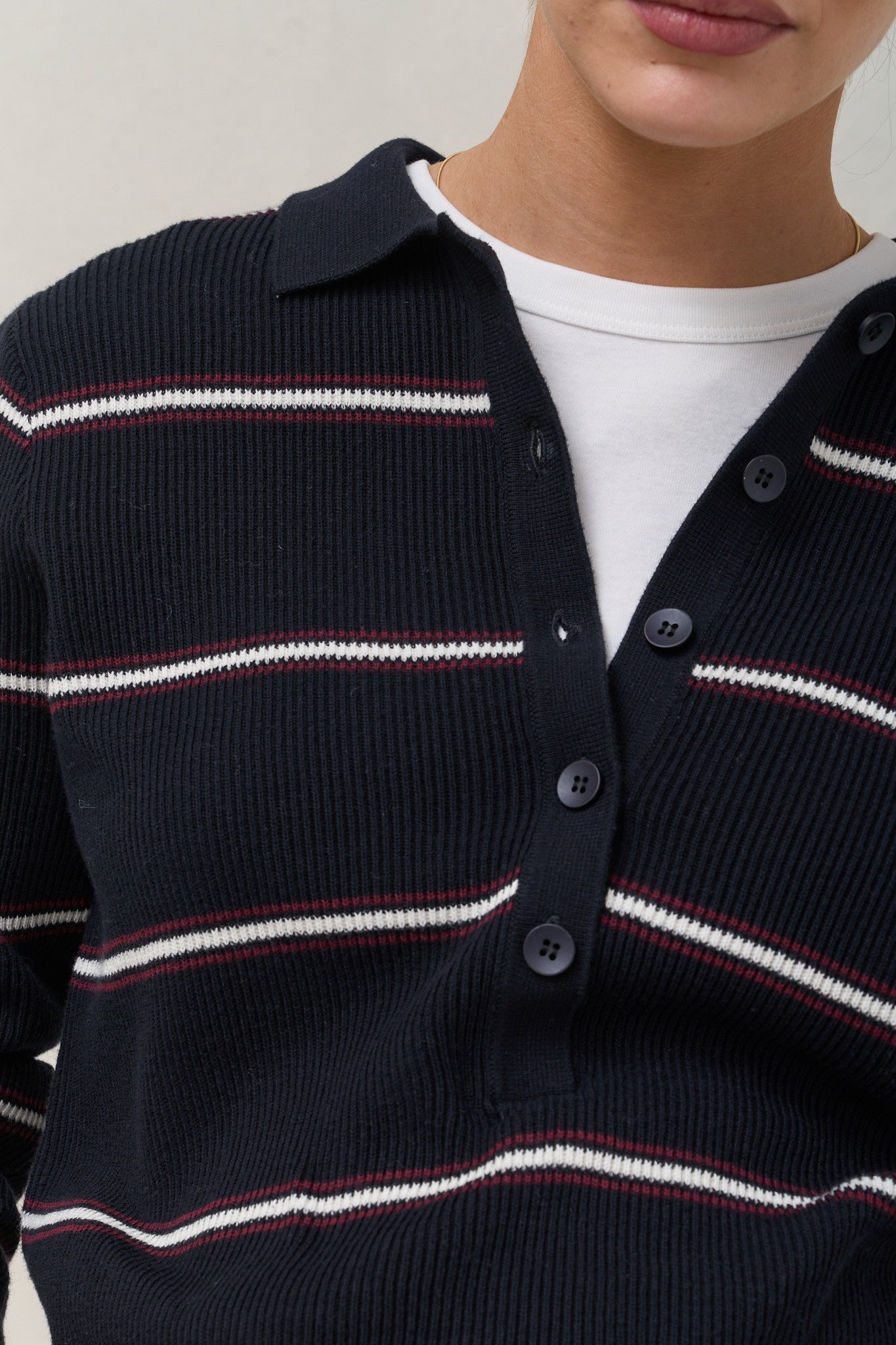Interval Knit Nursing Polo - Navy Stripe