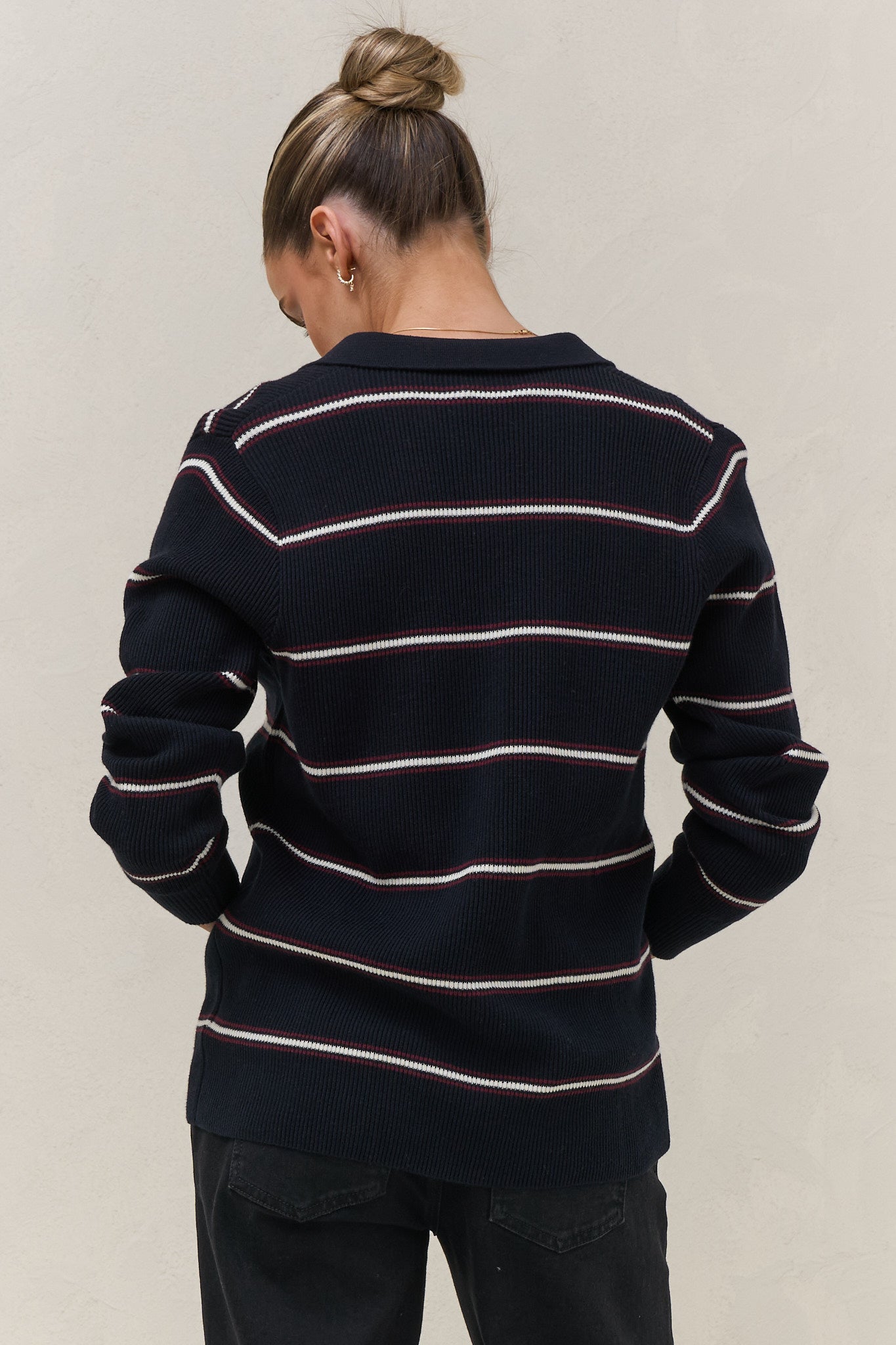Interval Knit Nursing Polo - Navy Stripe