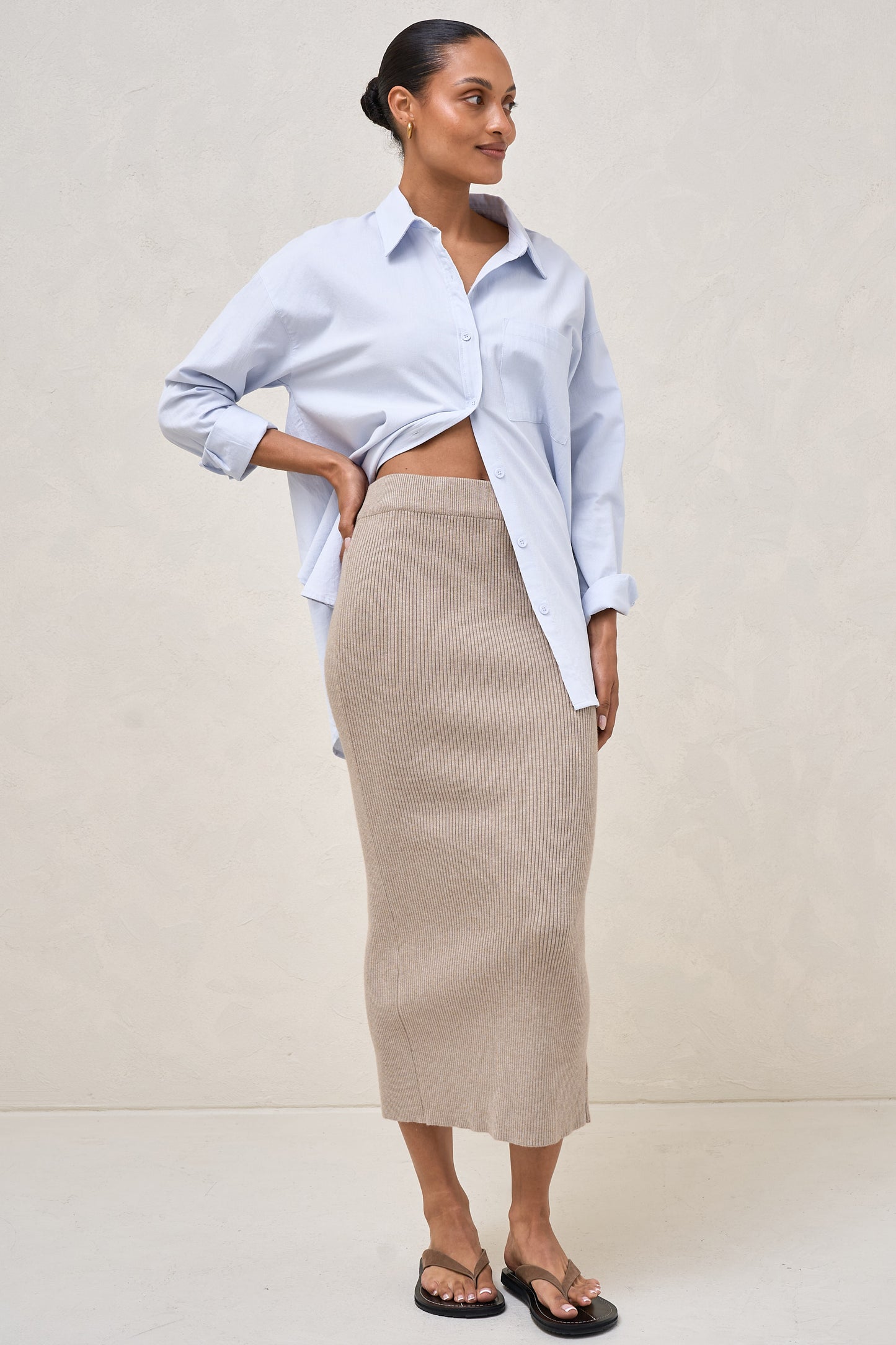 Serendipity Rib Skirt - Oatmeal