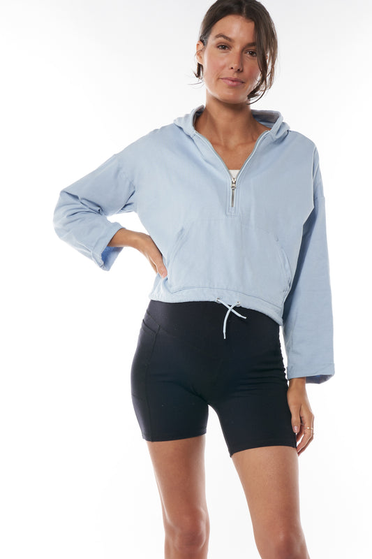 Maternity and Nursing Cropped Hoodie - Blue -1