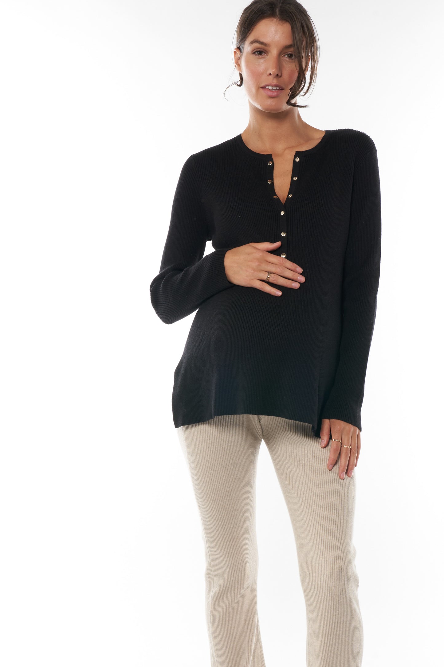 Maternity Rib Knit Long Sleeve Top - 1