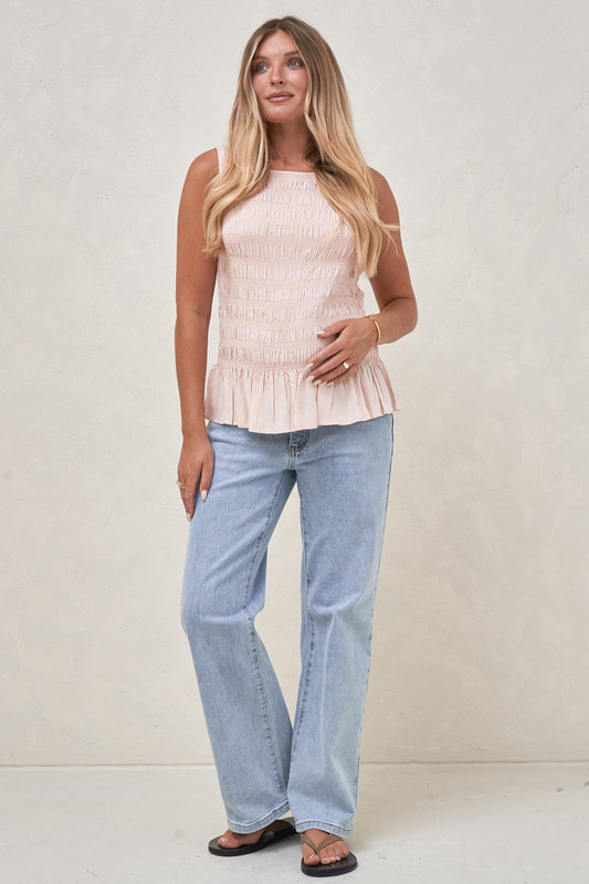 Blurred Lines Gathered Top - Soft Pink