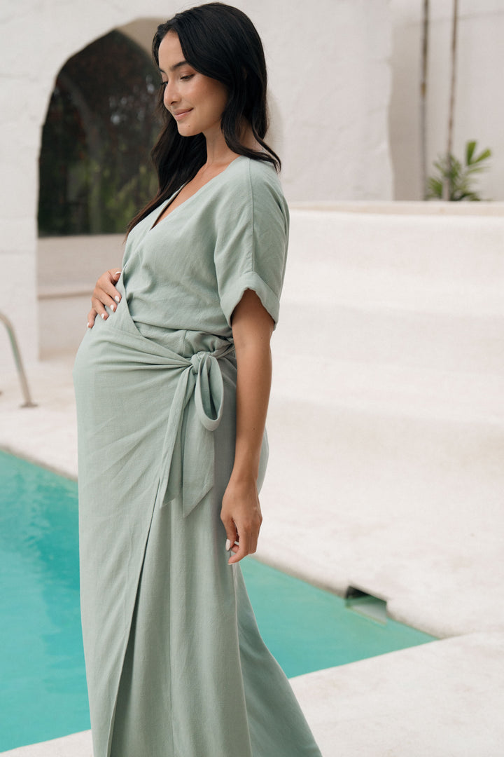casual sage green maxi dress SHEIN LUNE Plus Size Sage Green Woven Textured V-Neck Summer Dress,Boho  Beach Holiday Women's Ankle Length Maxi Dress,Elegant Casual Vacation  Resort Wear Outfits