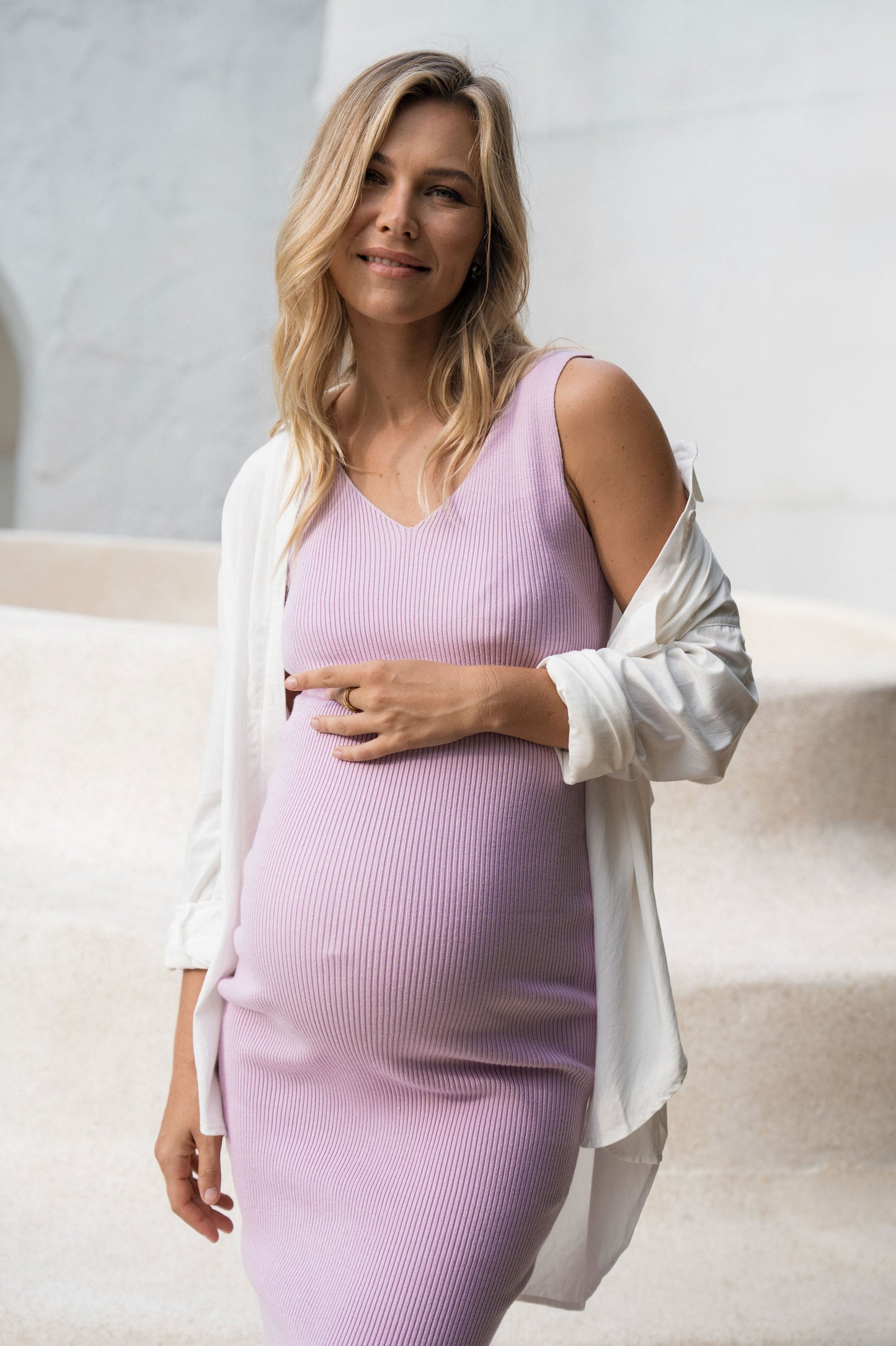 Rib Knit Maternity Dress - Lilac -1