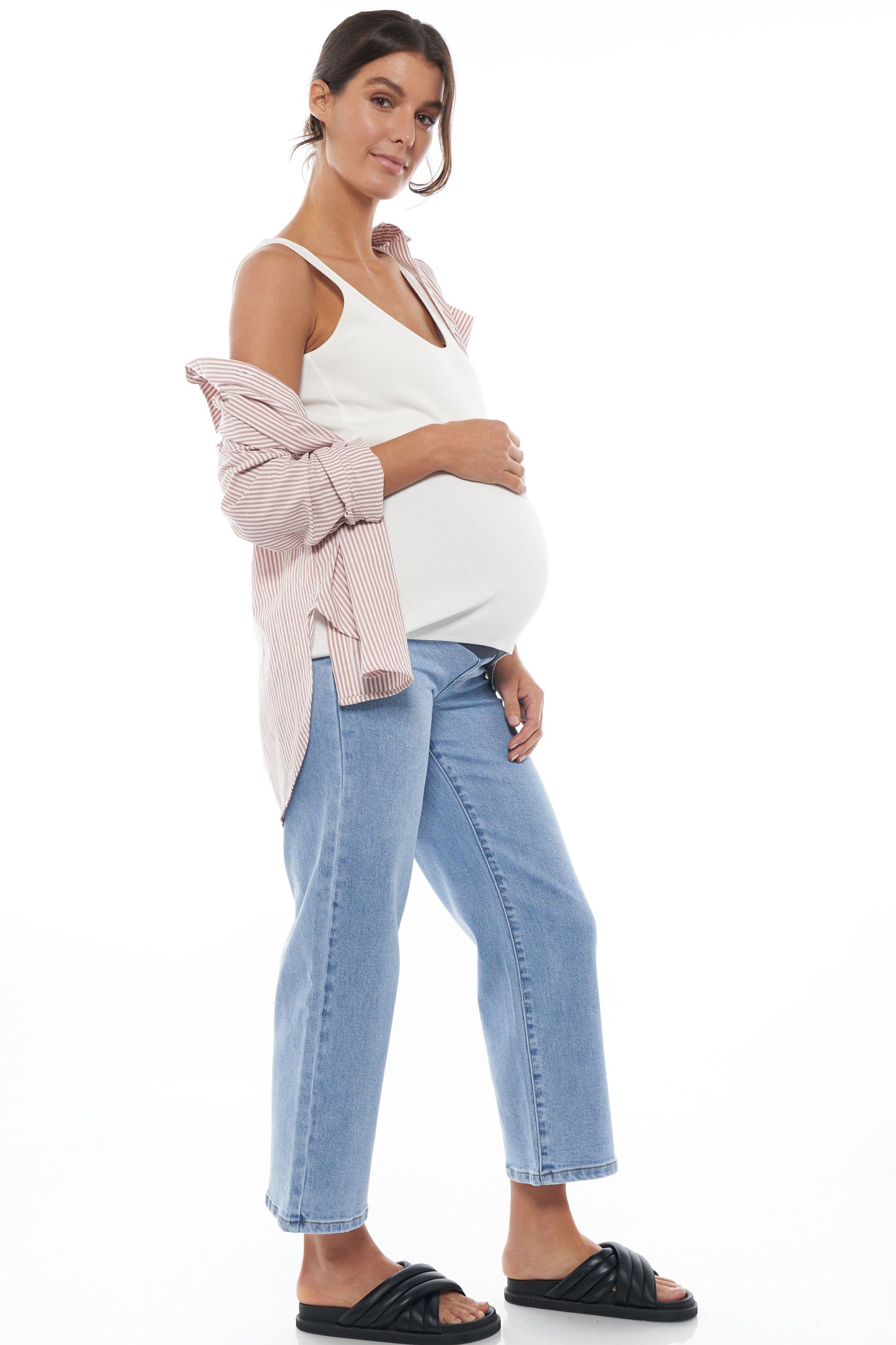 maternity wide leg cropped jean blue 3