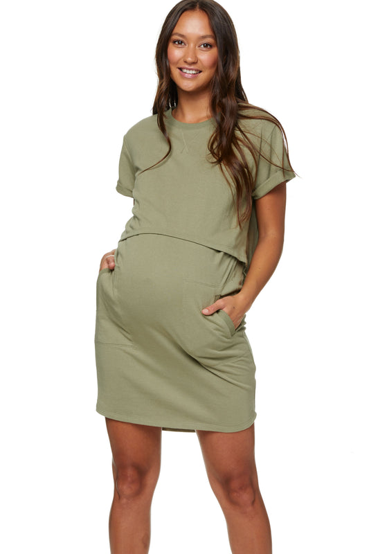 Maternity and Nursing Dress Khaki -1