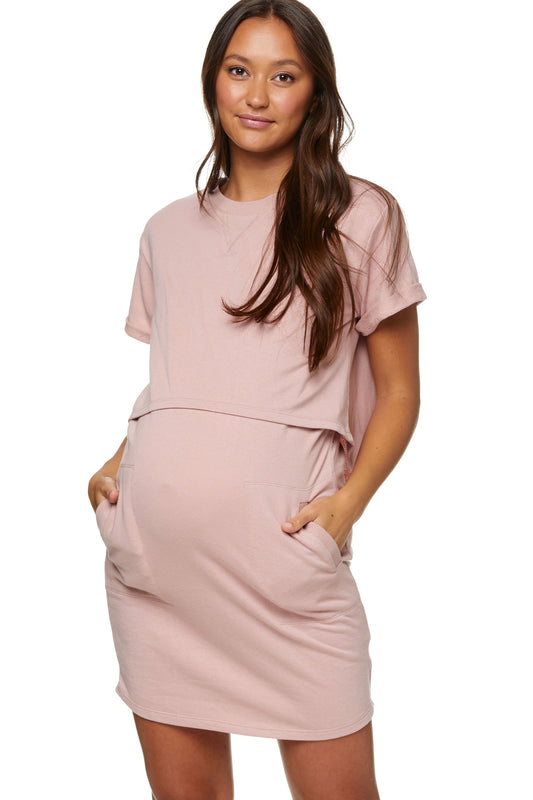 Maternity and Nursing Dress Pink - 1