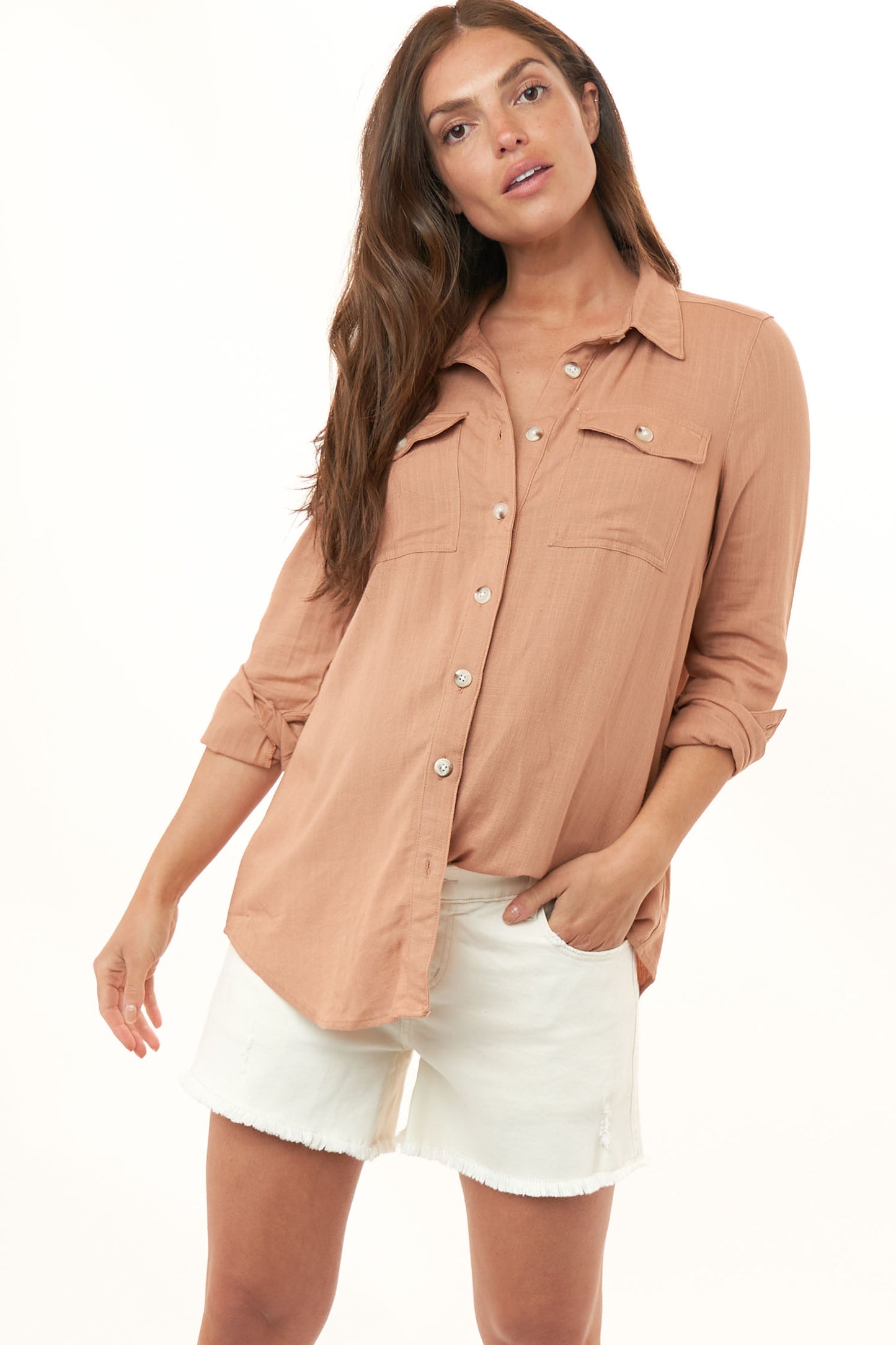 Maternity Linen Shirt - Amber - Image 5