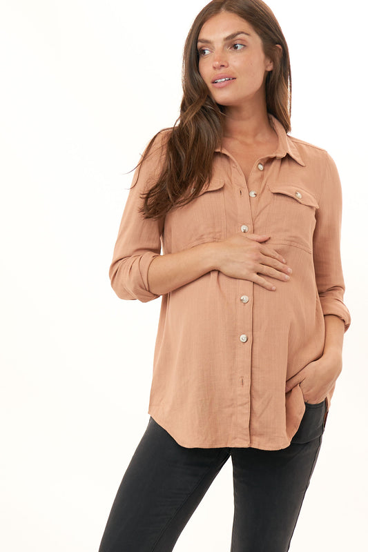 Maternity Linen Shirt - Amber - Image 1