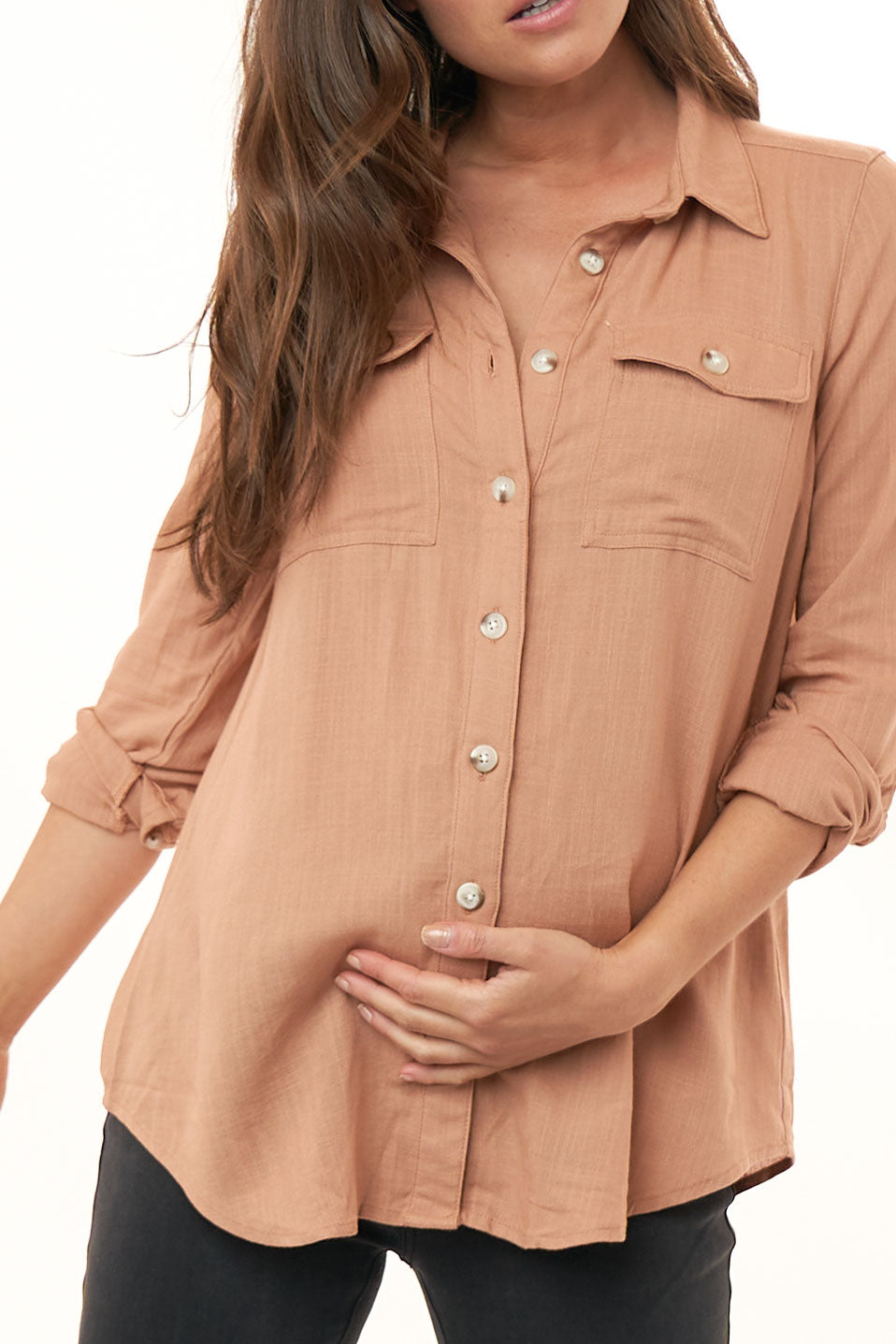 Maternity Linen Shirt - Amber - Image  2