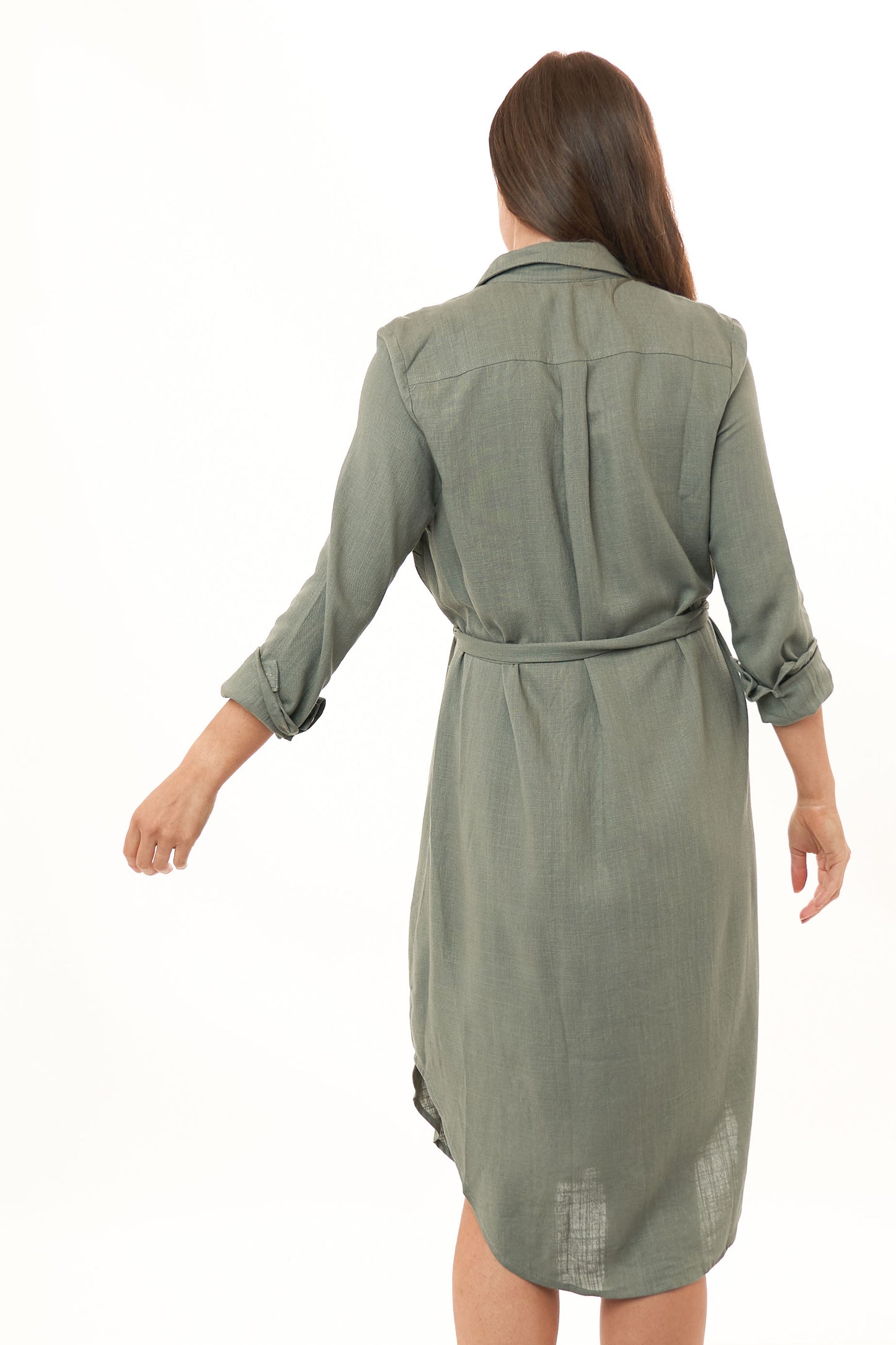 Linen Maternity Dress Khaki -4
