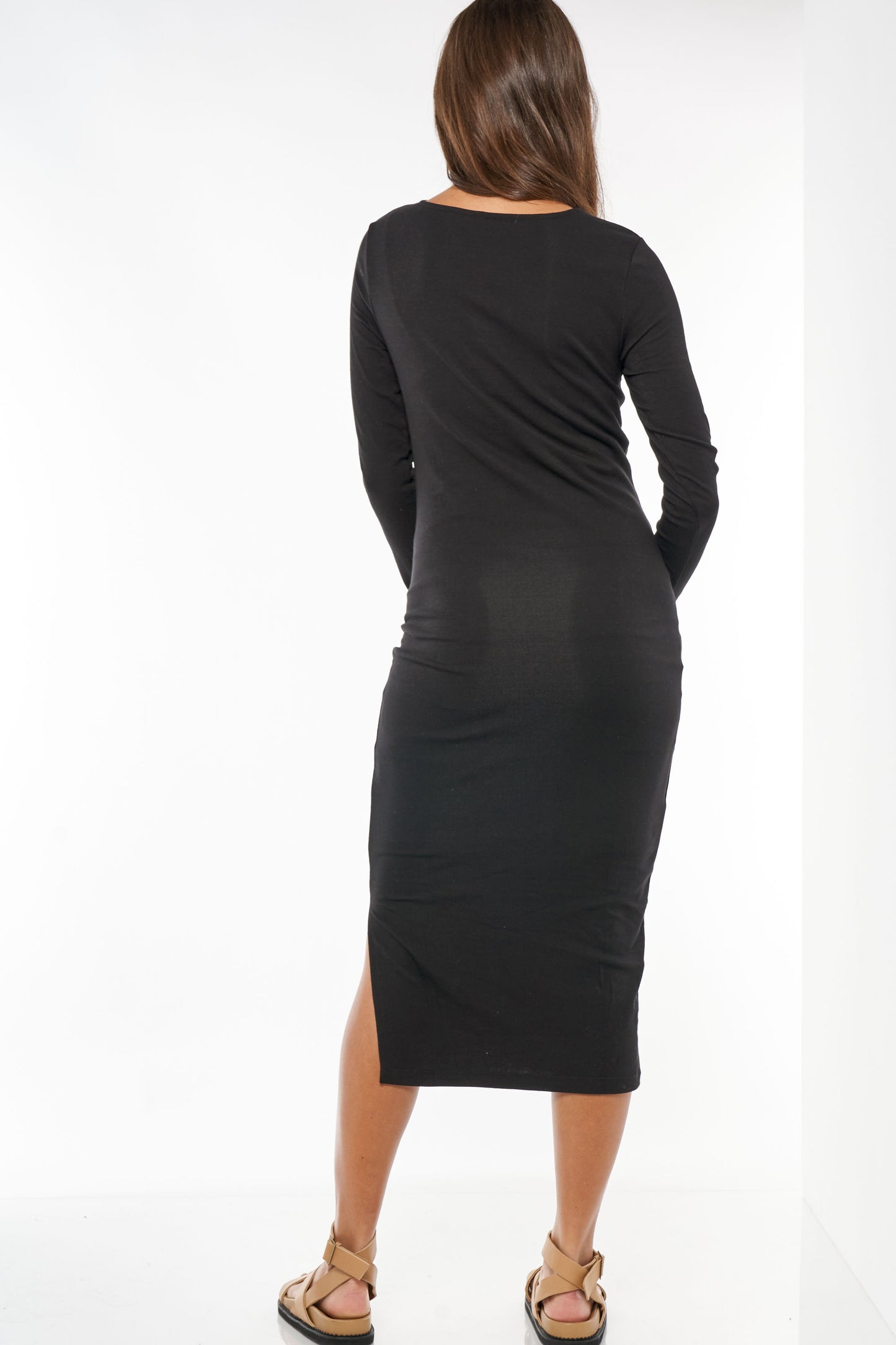 Long Sleeve Maternity Dress Black -4
