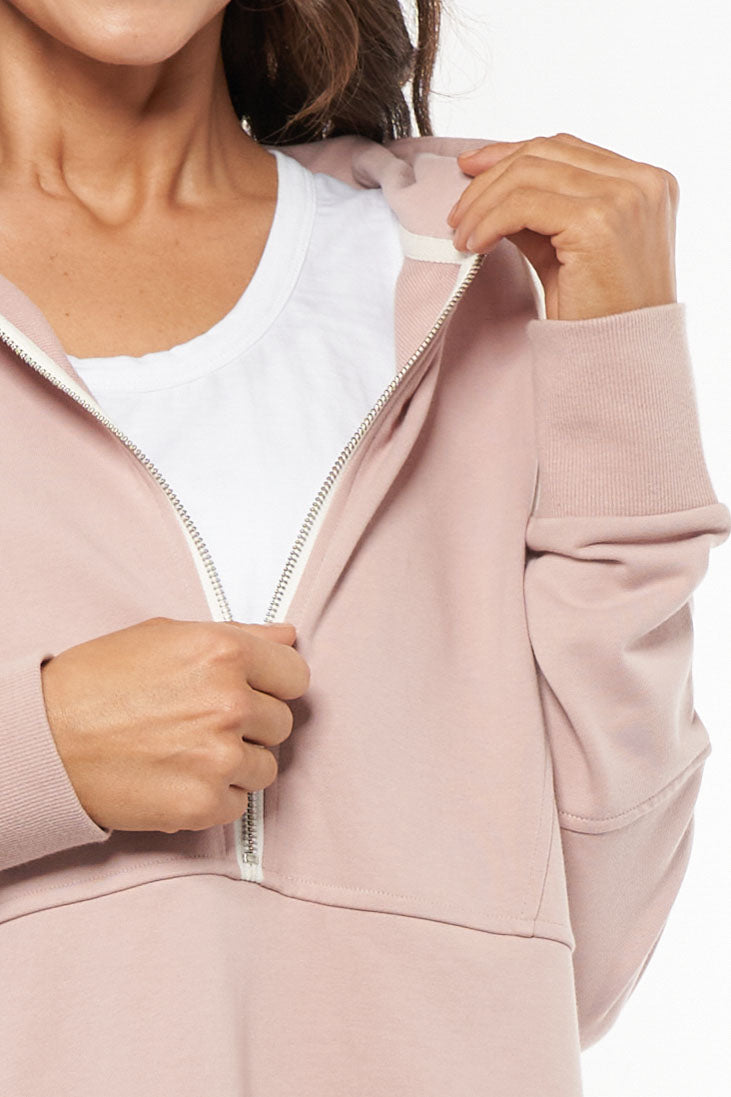 Maternity and Nursing Zip Hoodie Pink -10