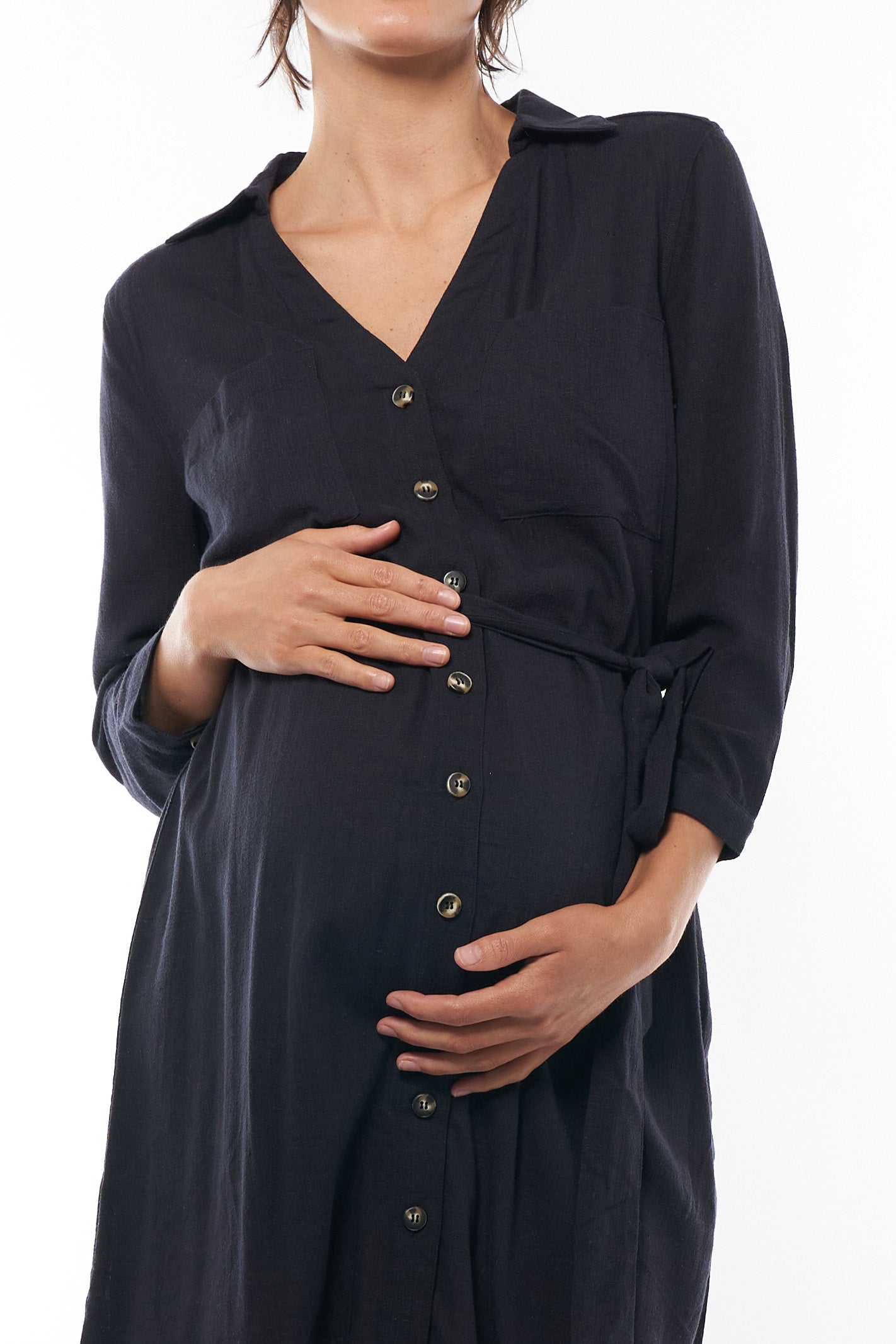 Linen Maternity Dress - Navy -3