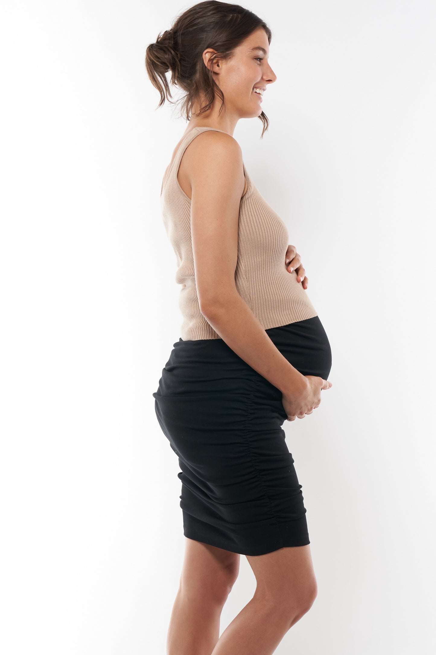 Ruched Maternity Skirt Black - Maternity Skirts -2
