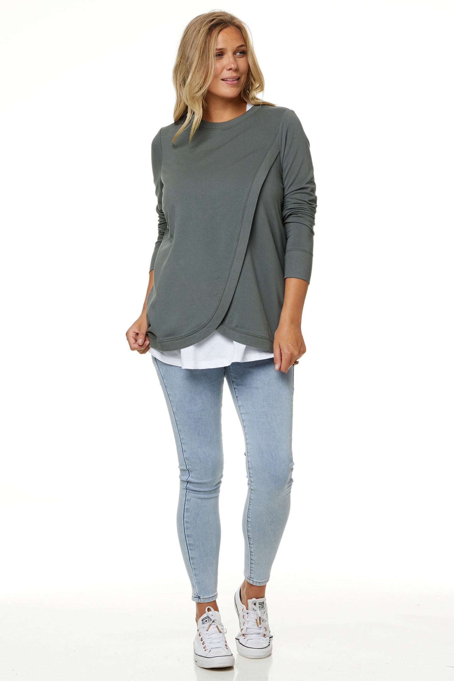 Khaki Maternity and Nursing Sweater -7