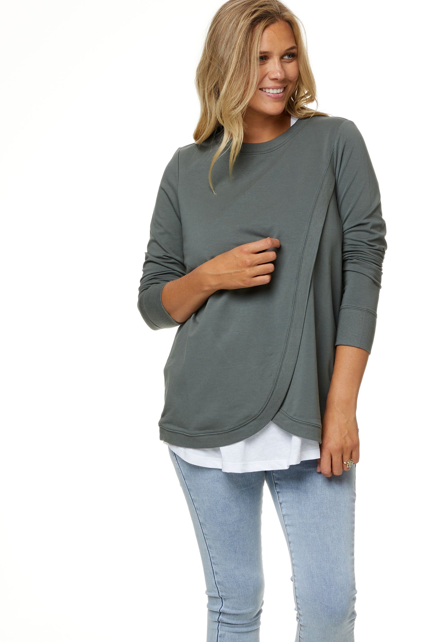 Khaki Maternity and Nursing Sweater -6