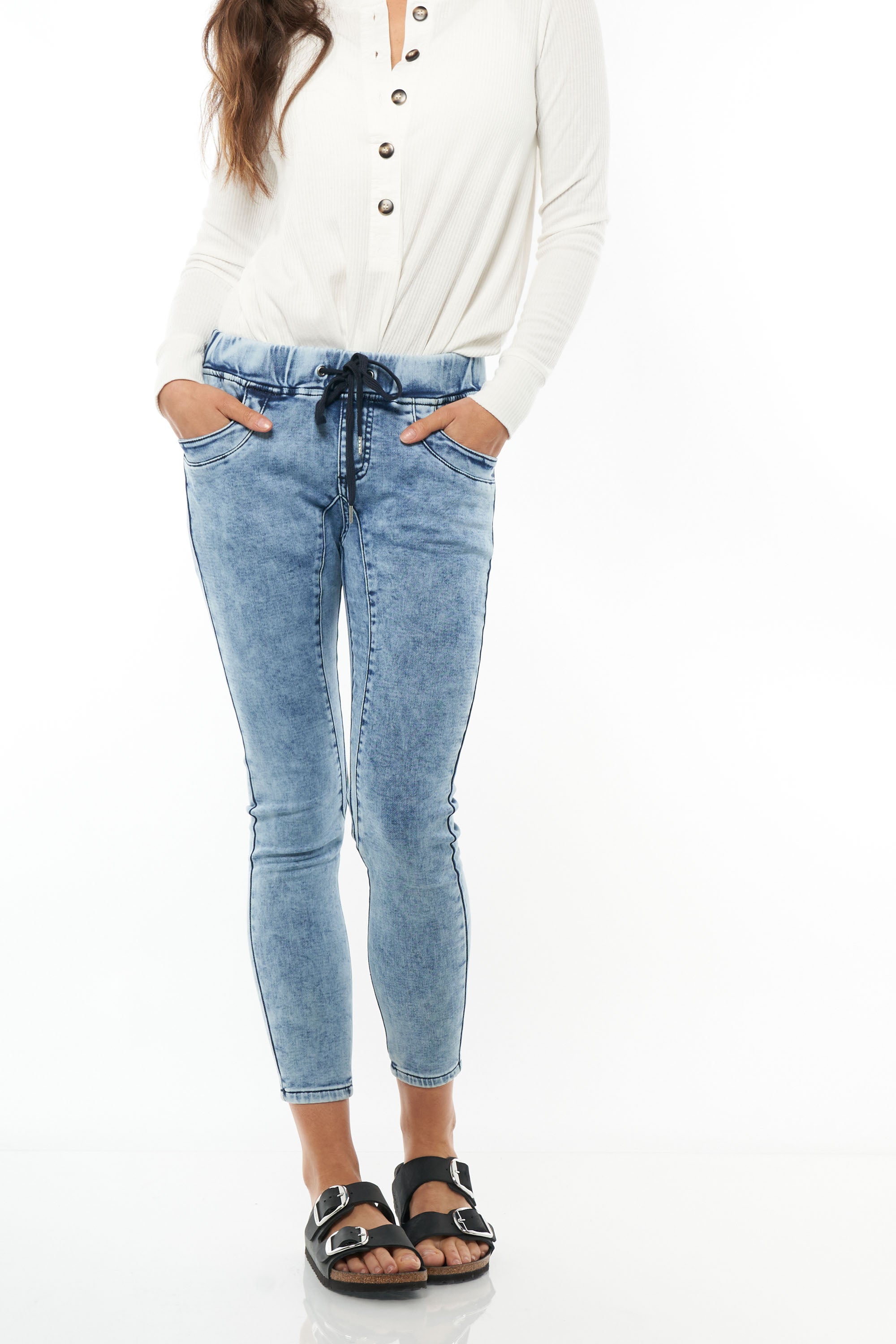 Denim jean joggers discount women's