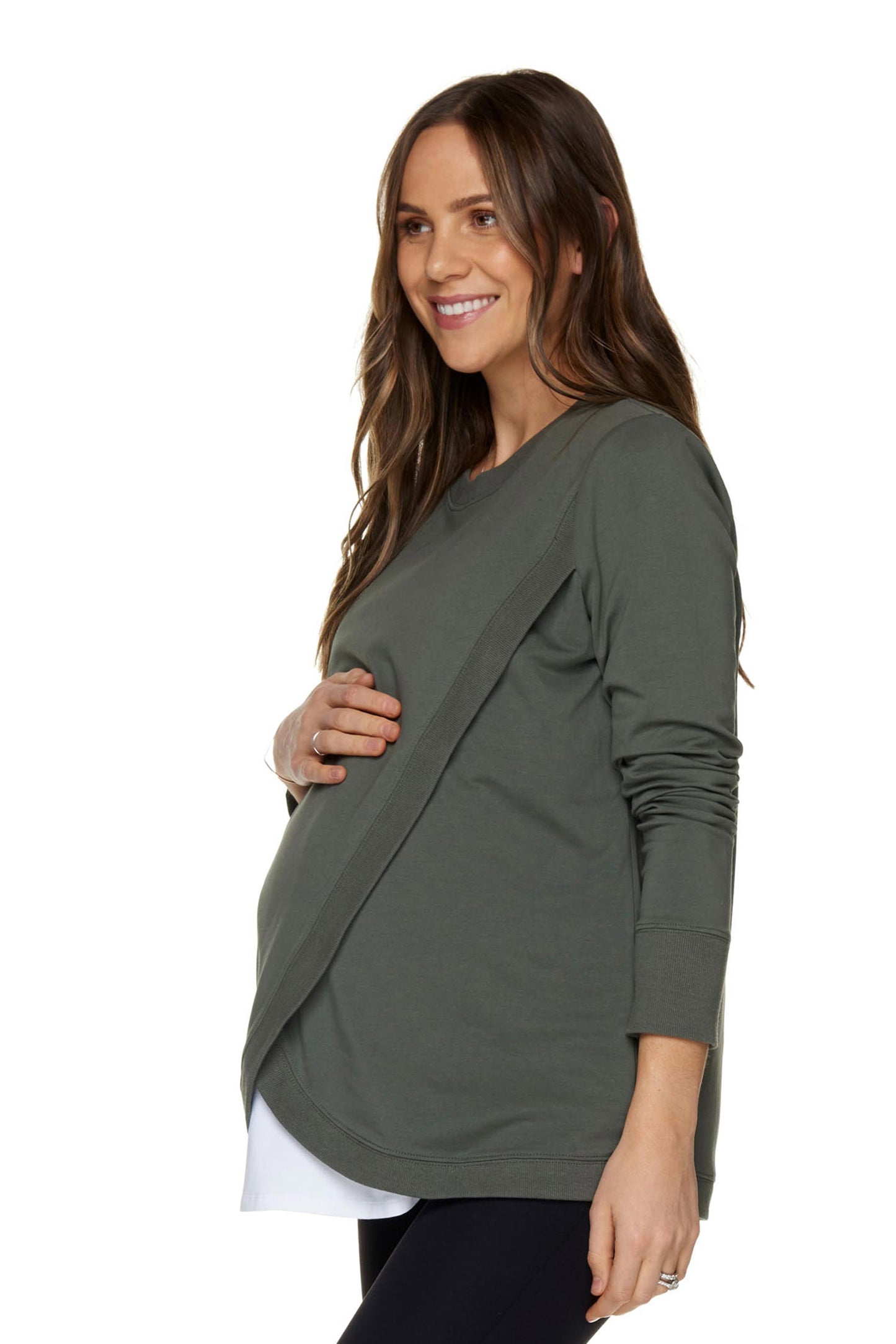 Khaki Maternity and Nursing Sweater -2