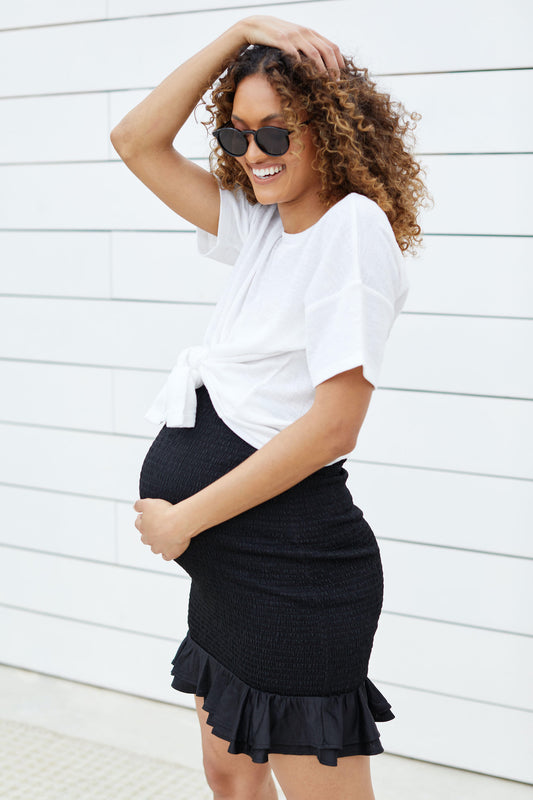 Black Shirred Maternity Skirt - 5