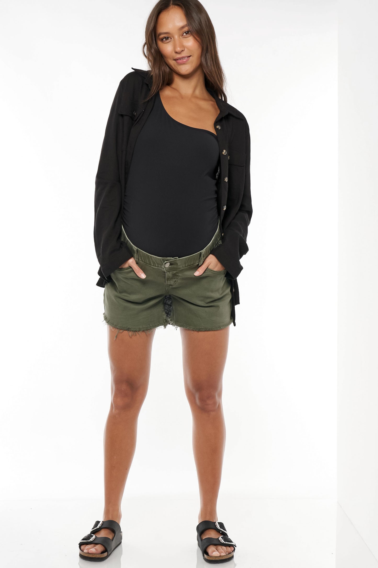 Maternity Denim Shorts Khaki -5