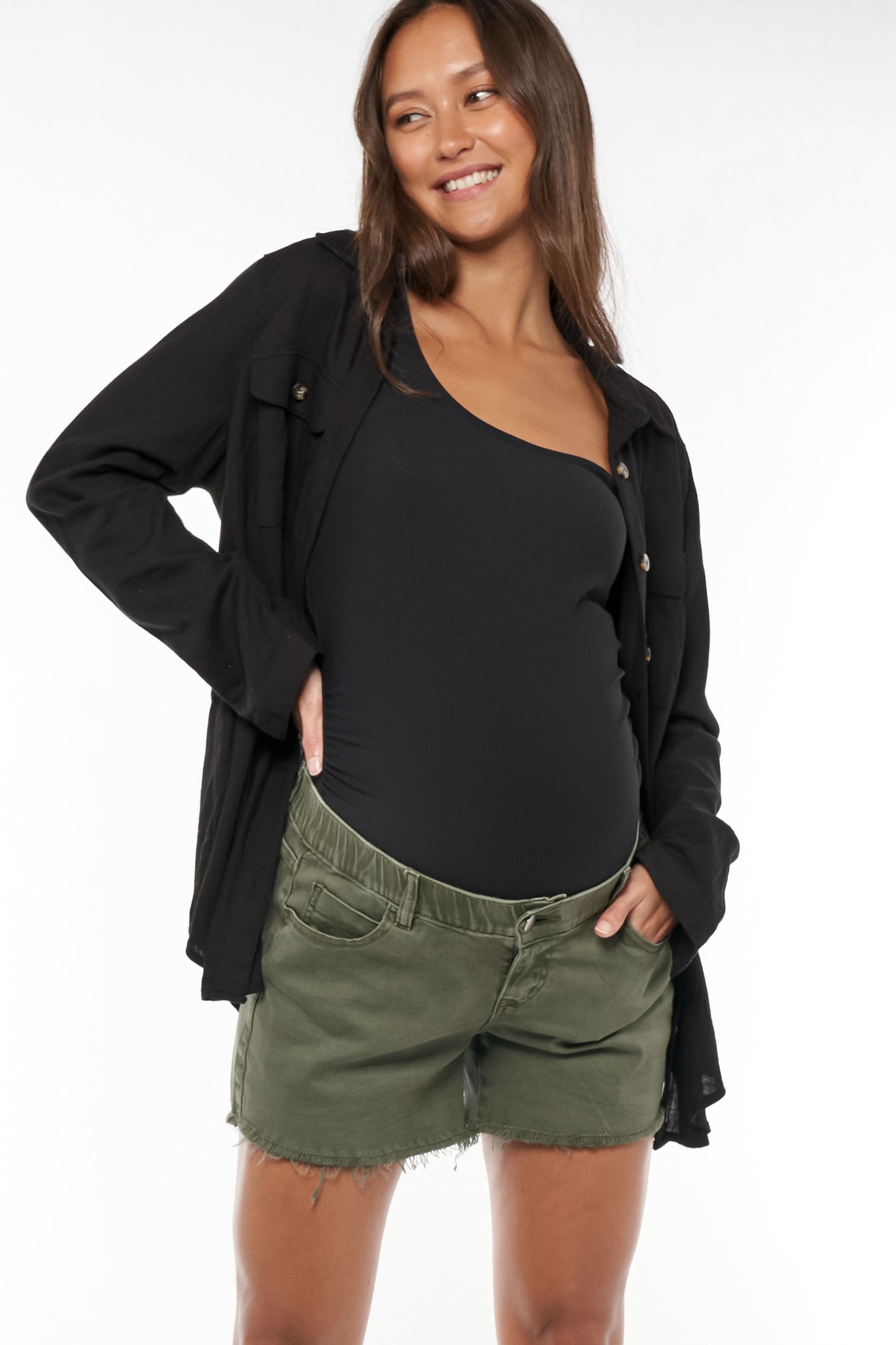 Maternity Denim Shorts Khaki -1