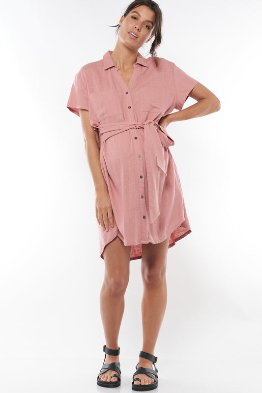 Linen Maternity Dress Pink -5