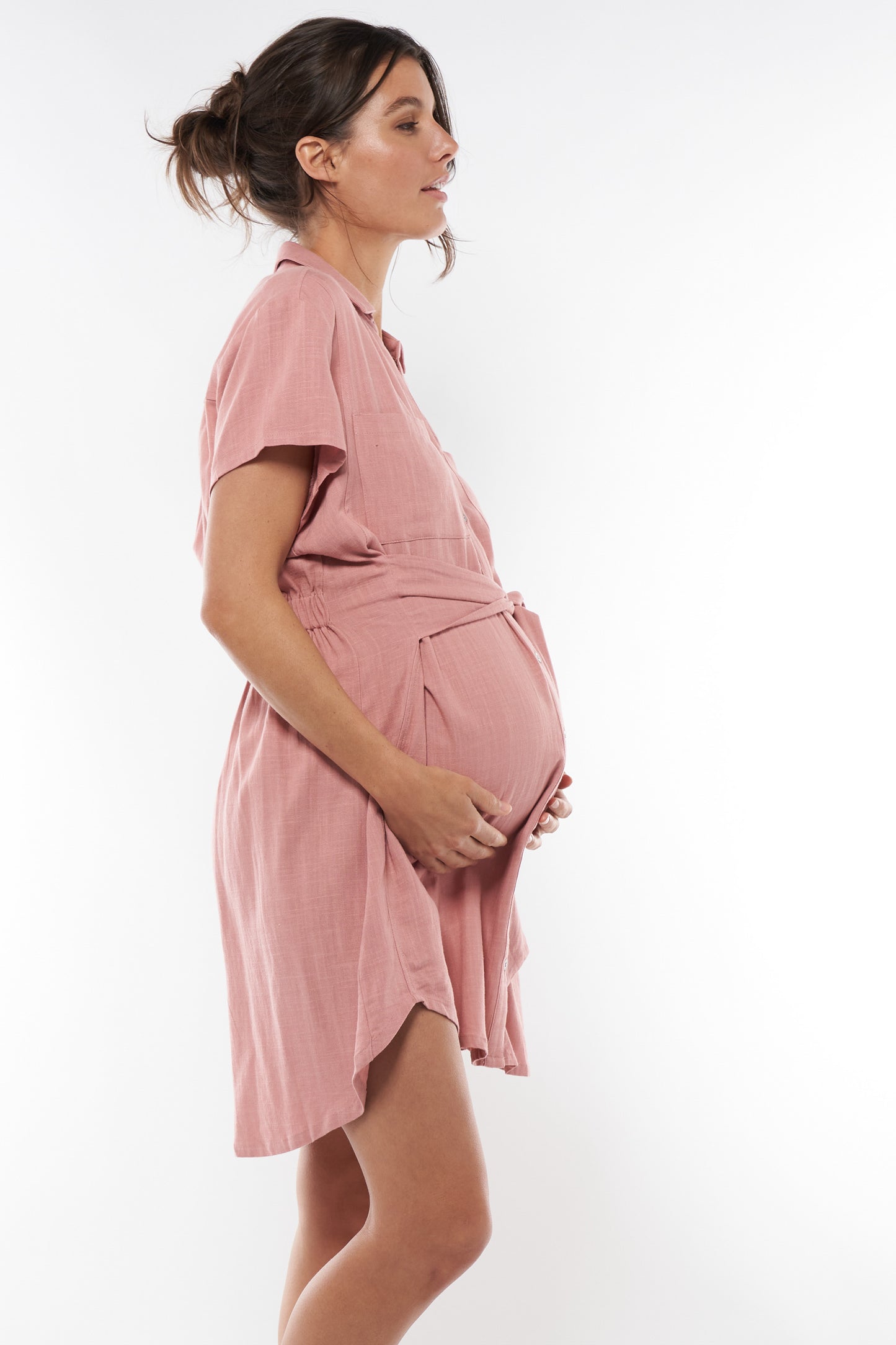 Linen Maternity Dress Pink -2