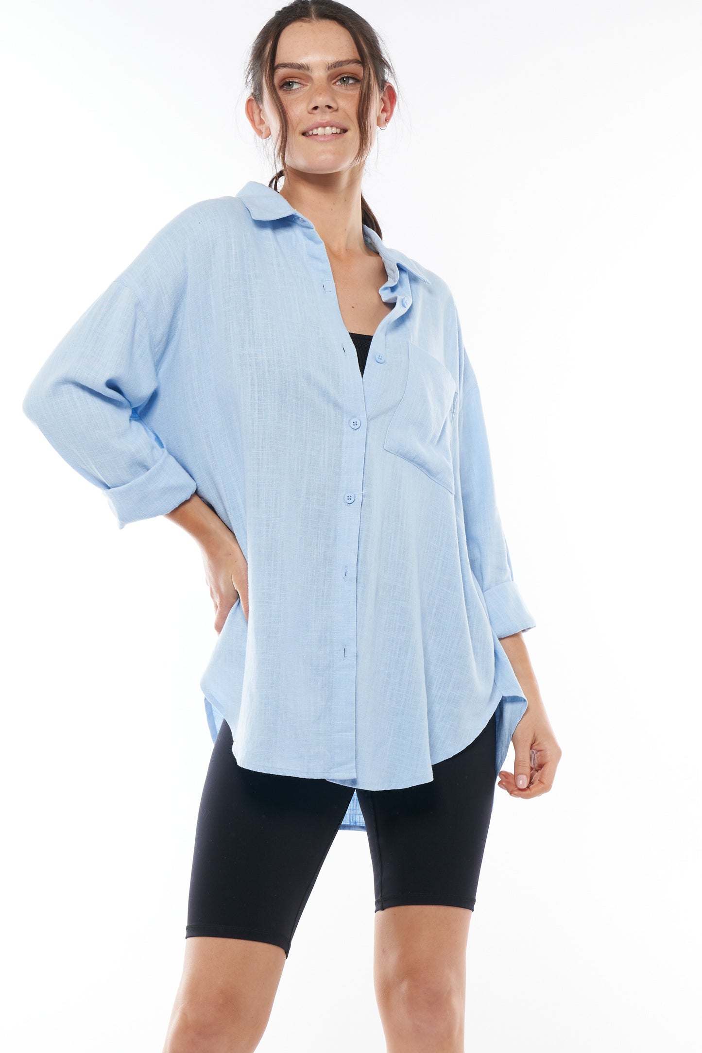 Maternity Linen Shirt - Blue 6