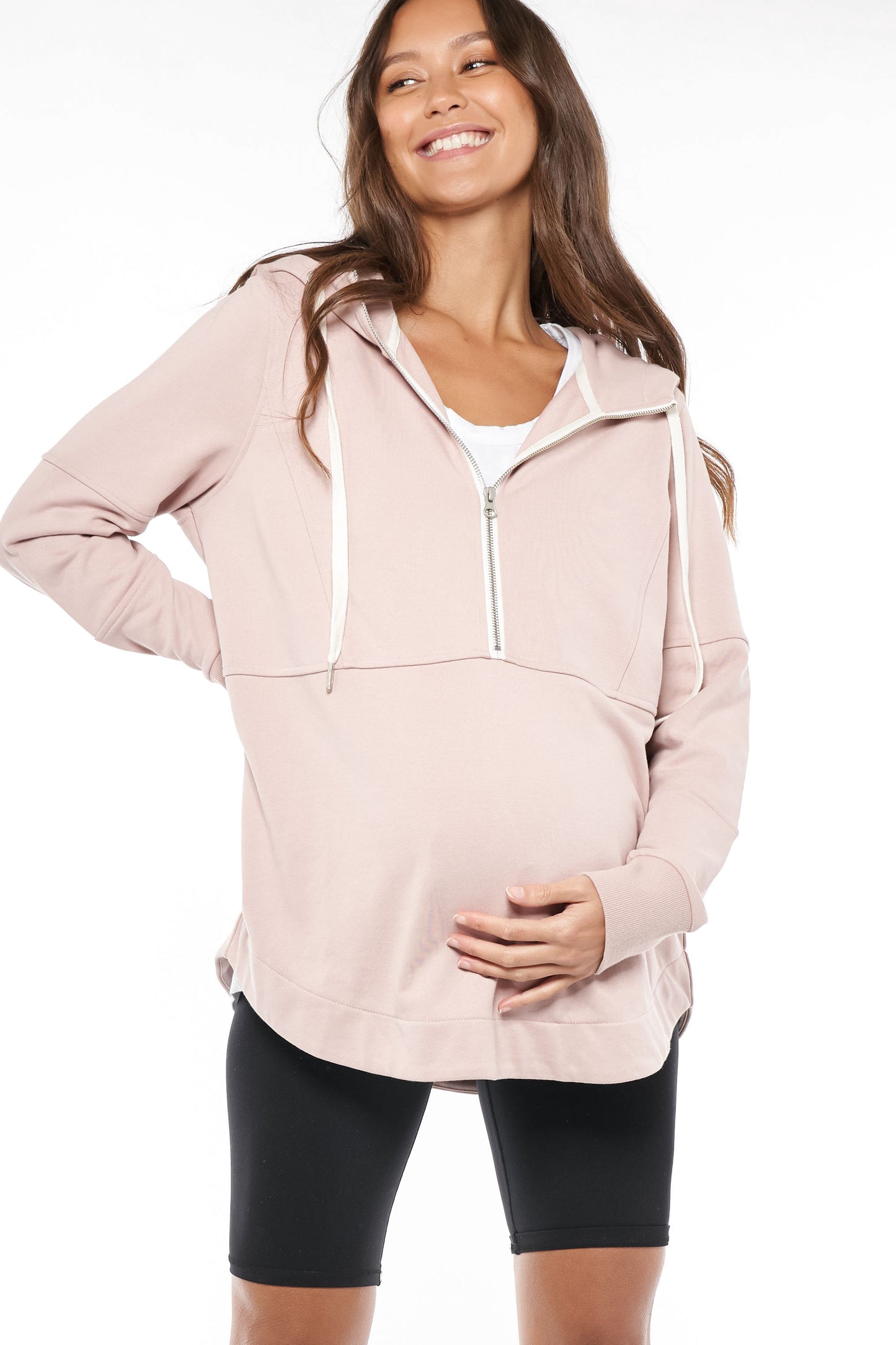 Maternity and Nursing Zip Hoodie Pink -1
