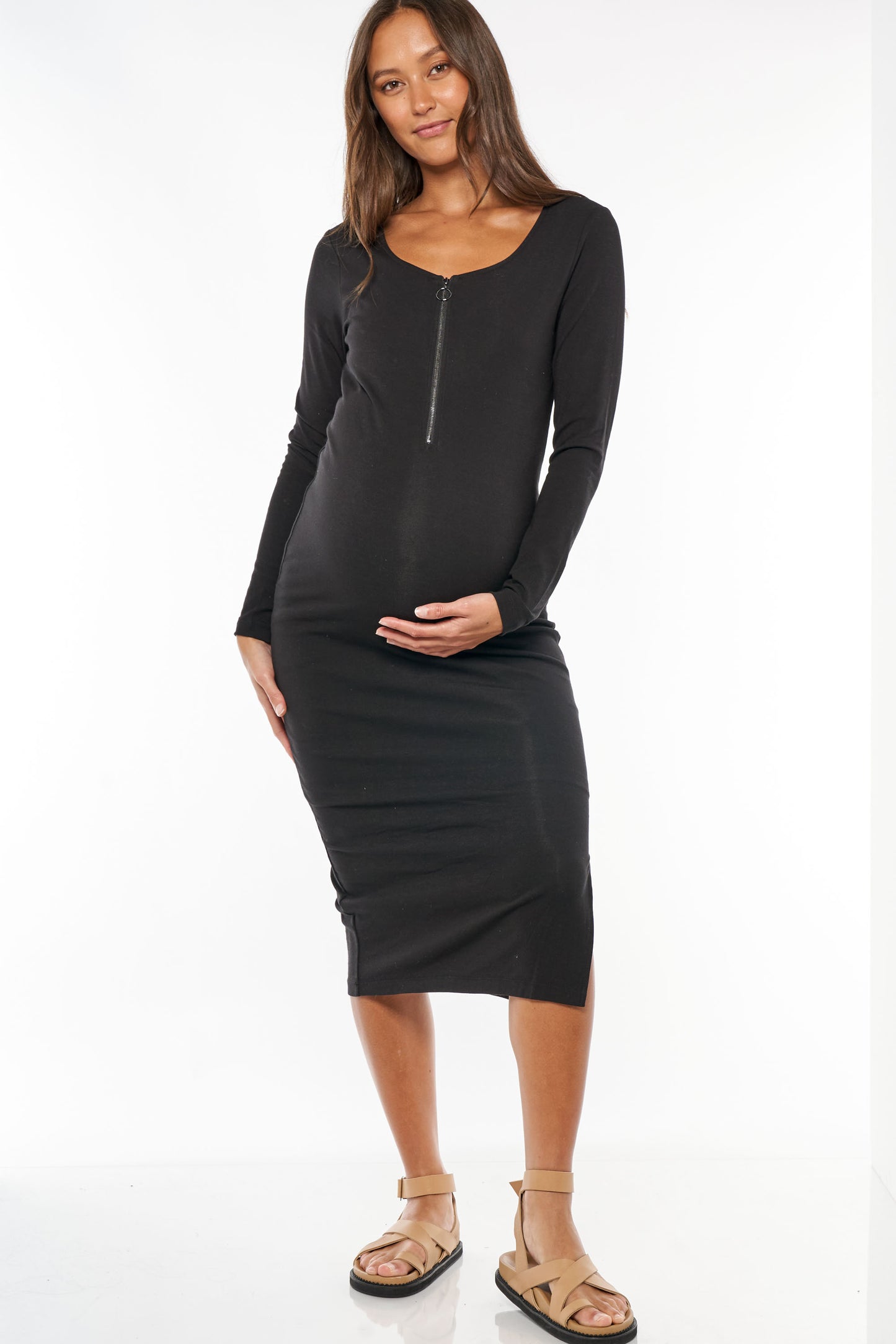 Long Sleeve Maternity Dress Black -2