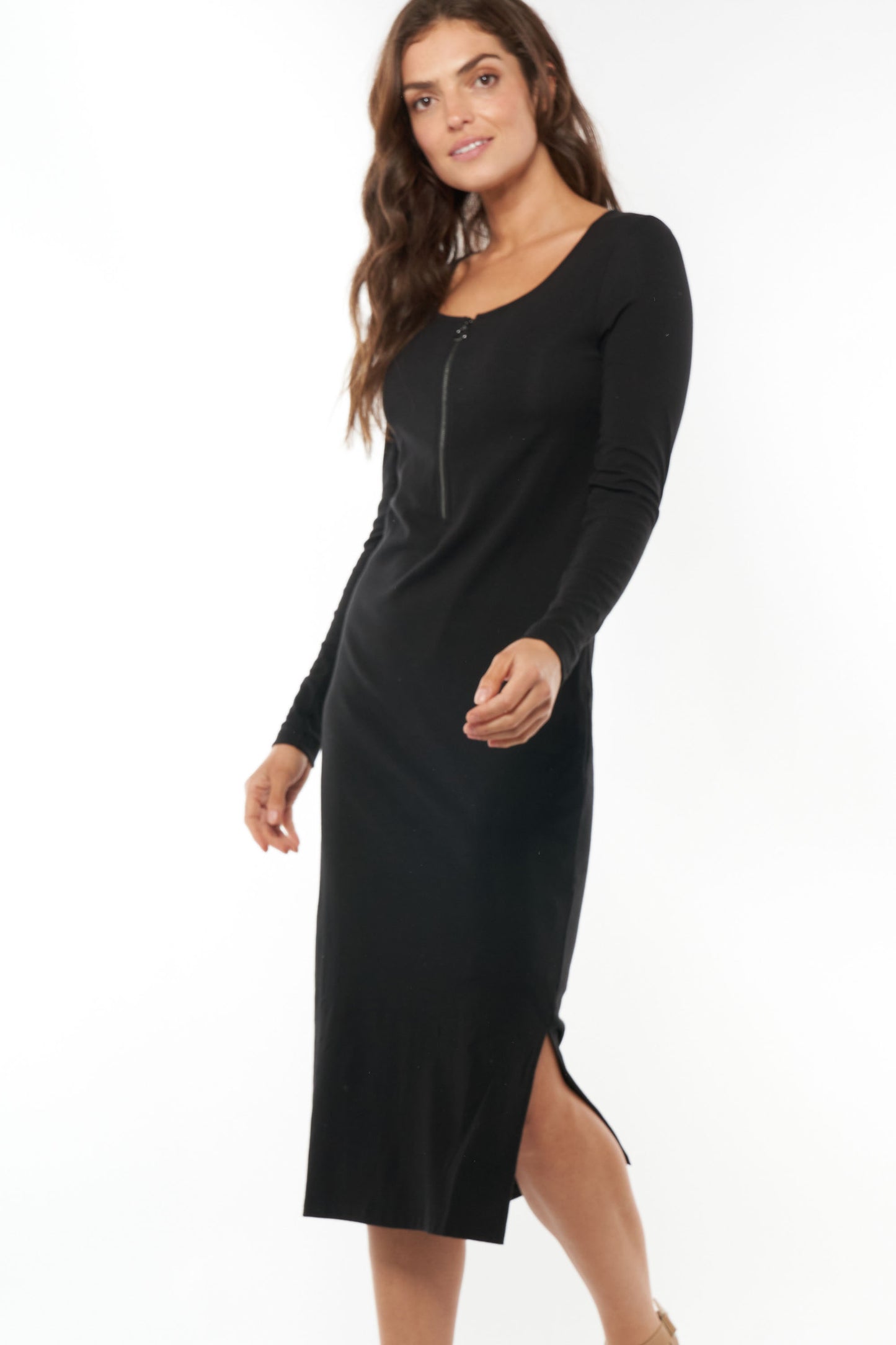 Long Sleeve Maternity Dress Black -7