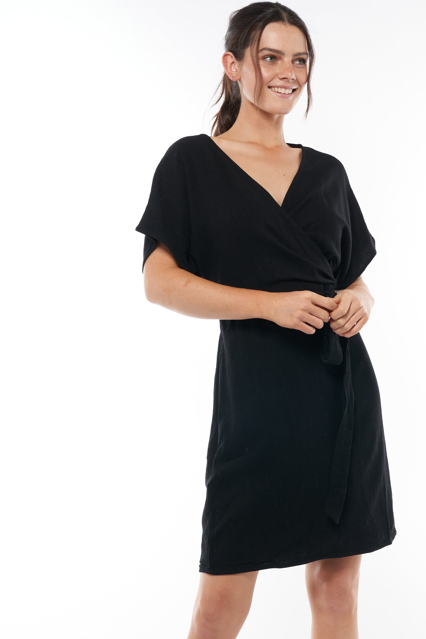 Linen Maternity Dress Black -6